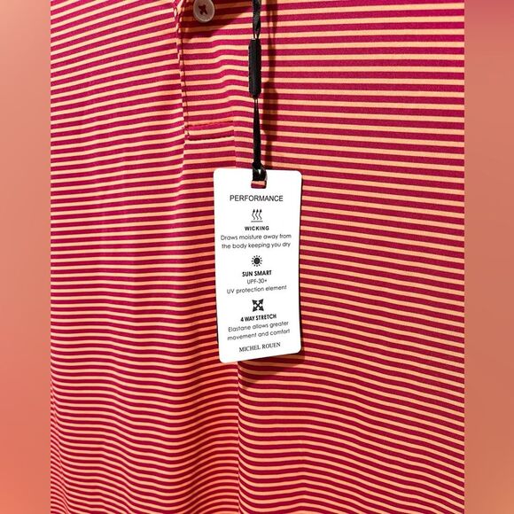 Michel Rouen performance polo shirt summer sports golf orange Stripes men M New - Picture 4 of 6